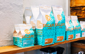Bags of Escape Coffee for sale at Escape Coffee Roasters, New Plymouth.