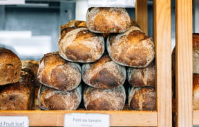 Bread stacked for sale at Volare, Hamilton.