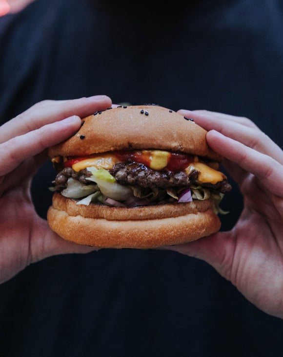 Close up of a burger.