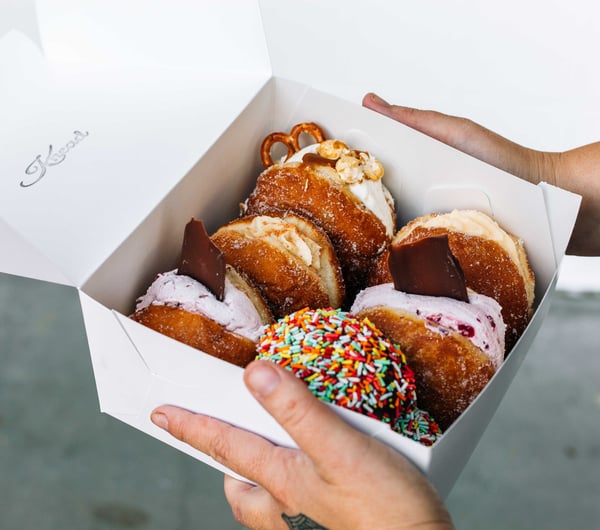 Box of donuts from Knead Artisan Donuts, New Plymouth.