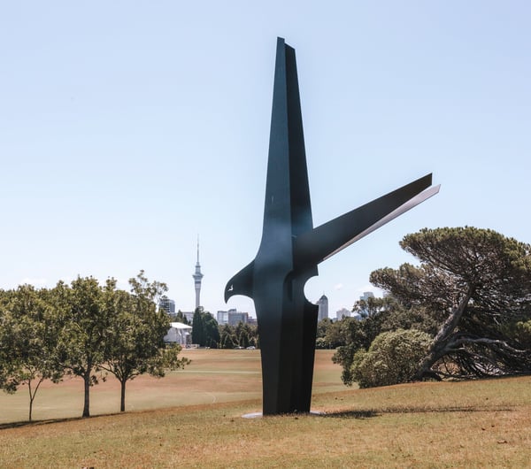 A large public art sculpture on a hill in Parnell Auckland.