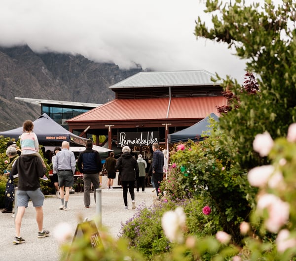 People hanging out outside at Remarkables Market Queenstown.