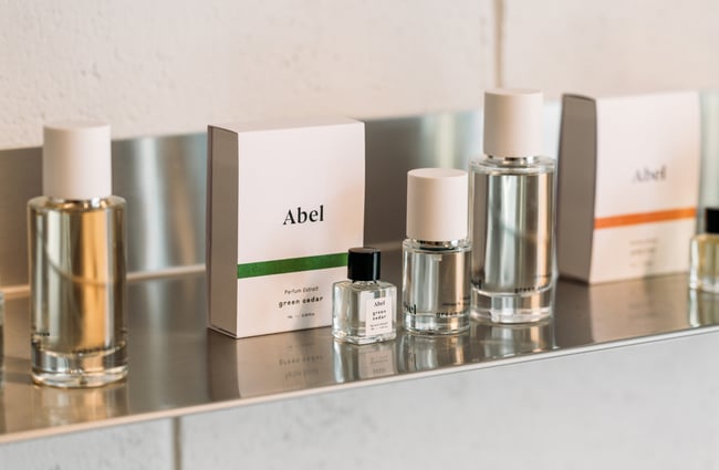 The Abel branding displayed on a steal shelf.