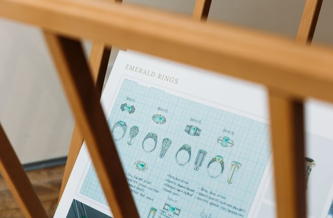 A close up of illustrations of different styles of diamond rings.