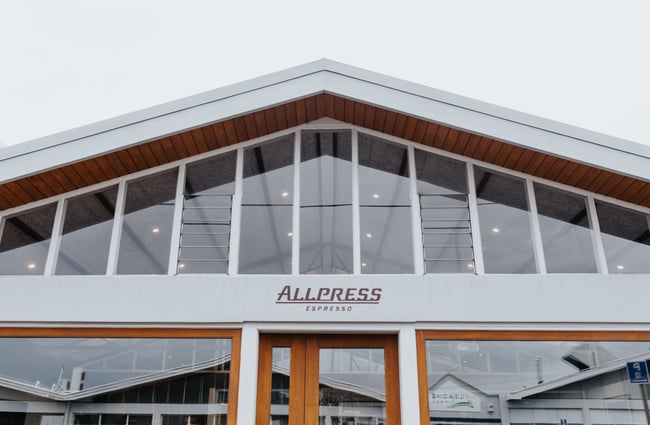 Exterior close up industrial building at Allpress Espresso in Christchurch.