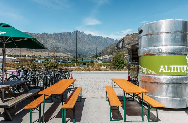 Outdoor dining tables at Altitude Brewing Queenstown.