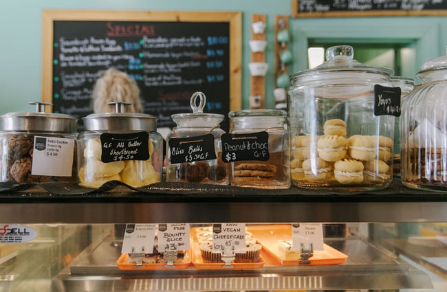 Biscuits and sweet treats on the counter at Arthur St Kitchen, South Canterbury.