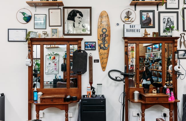 Barbering equipment on a wall inside a barber.