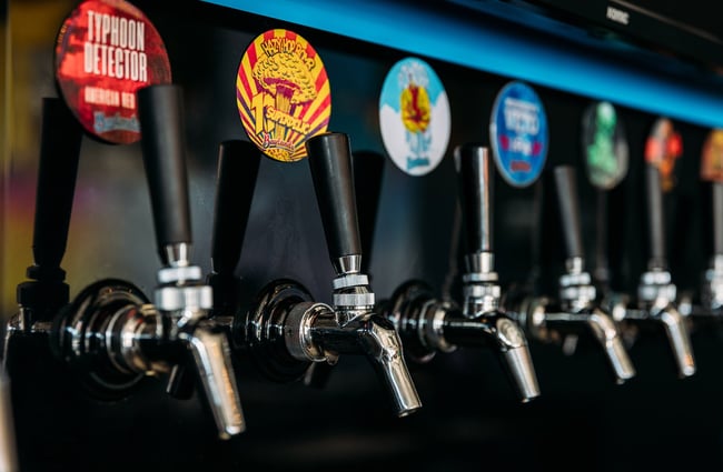 Line up of taps at taproom and brewery