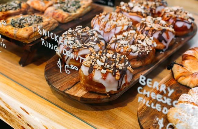 Vegan donuts on display at Belén, Wellington.