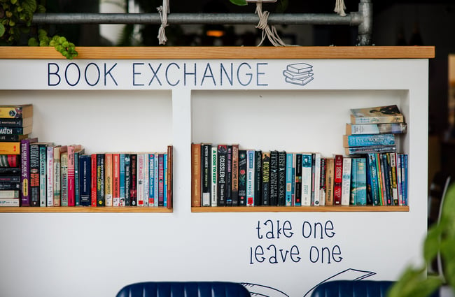 A book exchange inside a cafe.