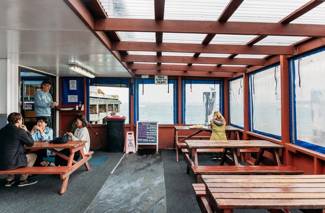The covered outdoor area at Bobby's Fish Market Tauranga.