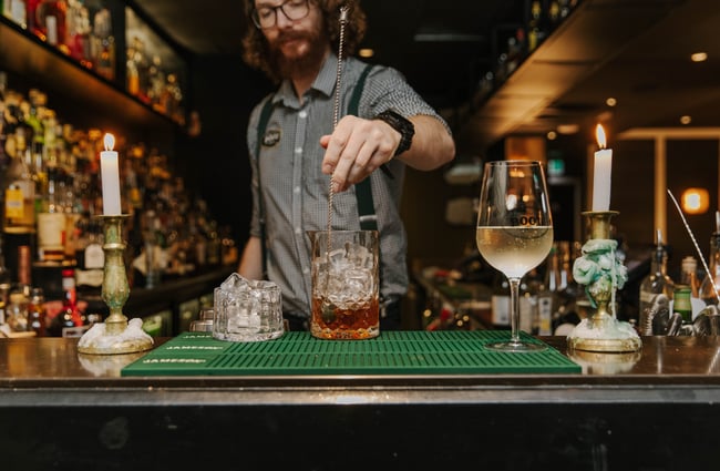 A cocktail being made by a bar man at Boo's in Christchurch.