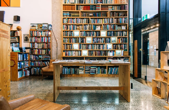 Books on display from floor to ceiling.