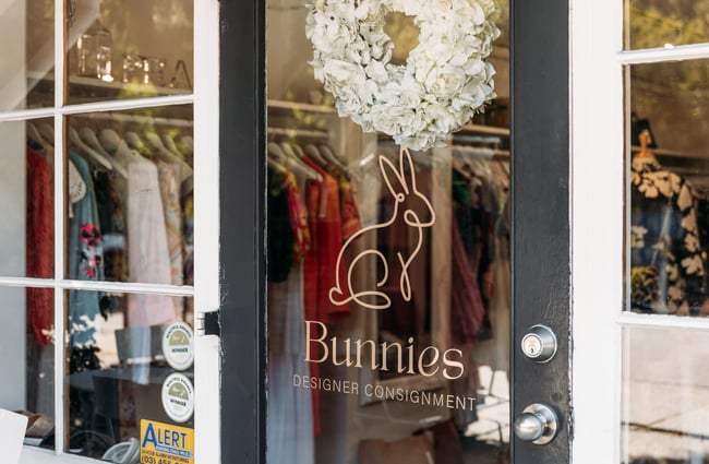 A bunny illustration on a door.
