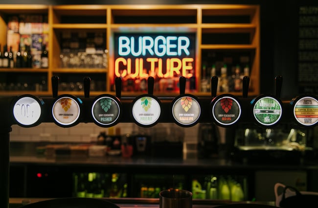 Beer taps at Burger Culture.
