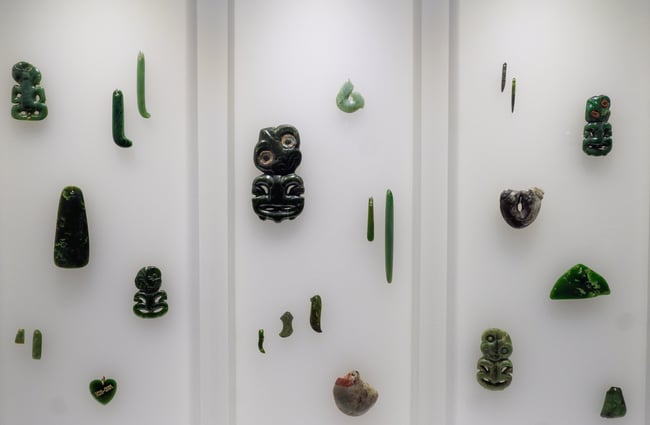 Display of pounamu greenstone at Canterbury Museum in downtown Christchurch.