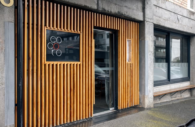 The wooden slated entrance to Cocoro in Auckland.