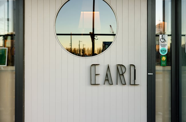 Earl's sign at the entrance of their restaurant in Christchurch