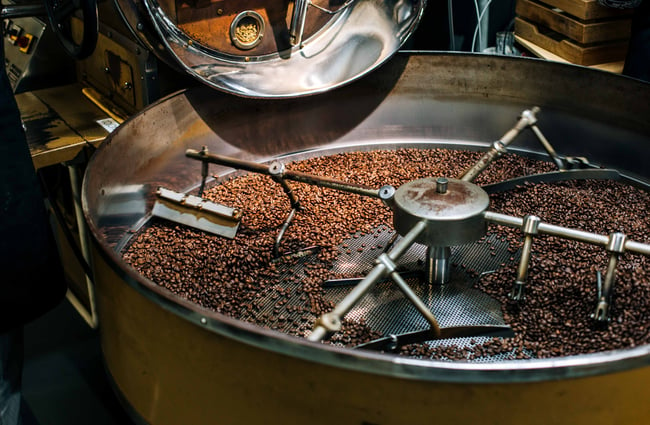 Close up of coffee beans being roasted.