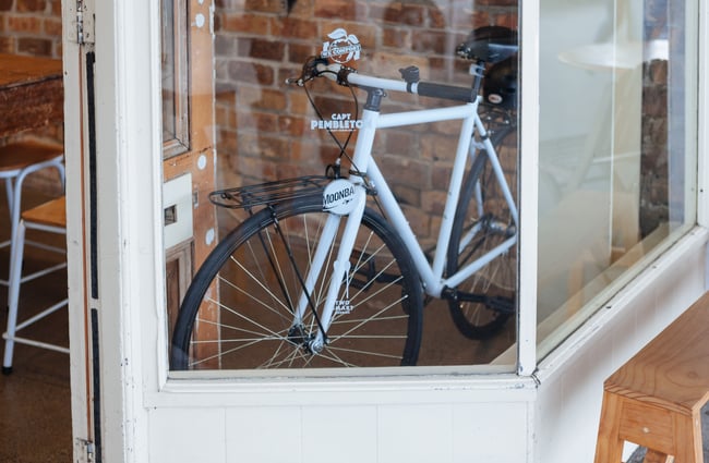 A bike in the window.