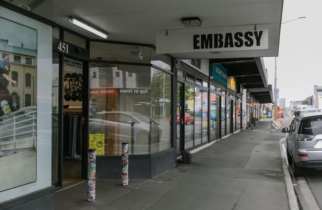 The entrance to Embassy on Colombo Street.