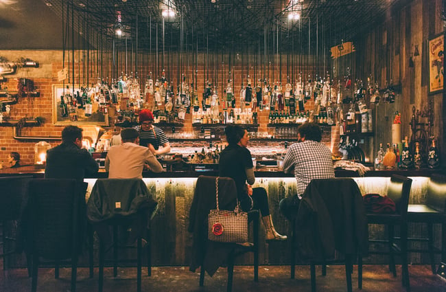 People sitting in the bar.