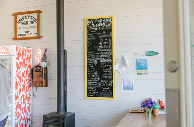Buy your friend a coffee blackboard on the wall at Java Hut, Māpua.