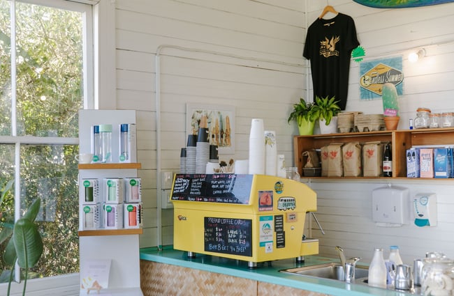 Yellow coffee machine at Java Hut, Māpua.