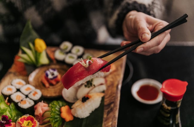 Close up of sushi.