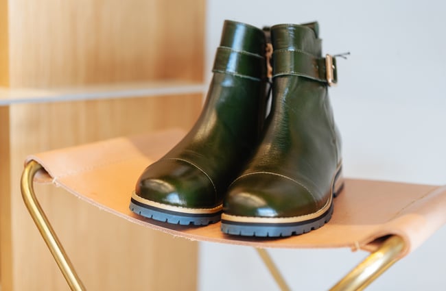 Green leather boots.