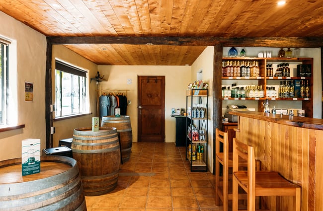 The wooden interior of Kiwi Spirit Distillery.