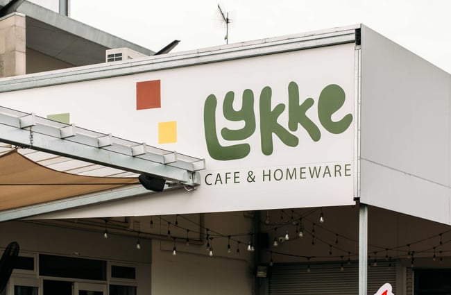 A close up of the 'Lykke Cafe and Homewares' store in Hamilton.
