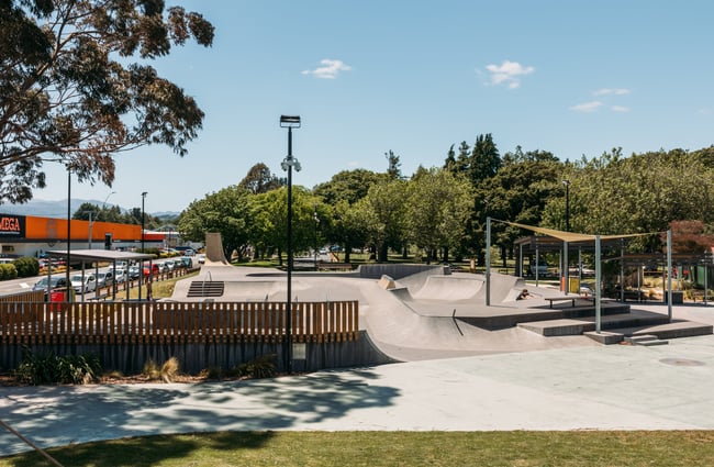 A skate park on a sunny day.