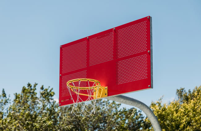 A red and yellow basketball net.