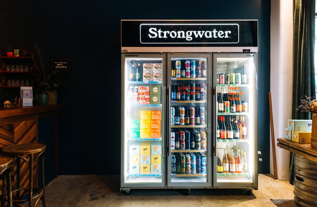 Strongwater fridge filled with chilled drinks at Monkfish.