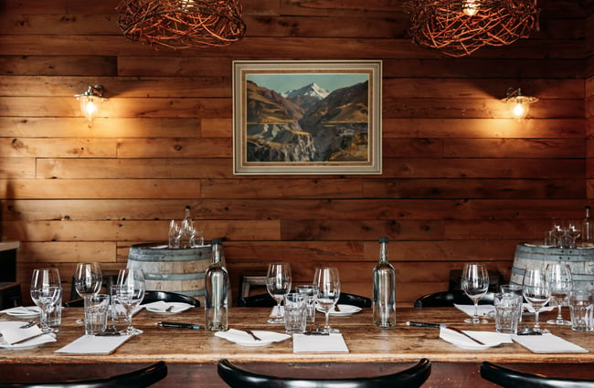 A wooden wall inside Mt Rosa Wines in Gibbston Valley.