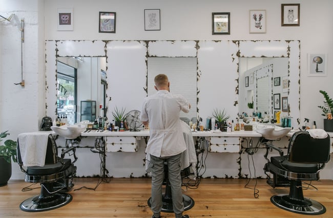 Interior view of New City Barbers in Christchurch.