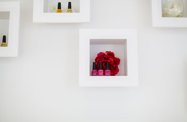 Nail polish on a shelf at Nicola Quinn Beauty and Day Spa in Merivale, Christchurch.