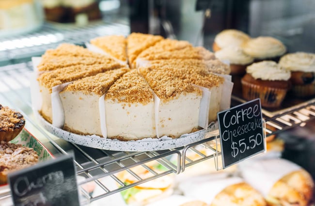 Close up of a coffee cheesecake.