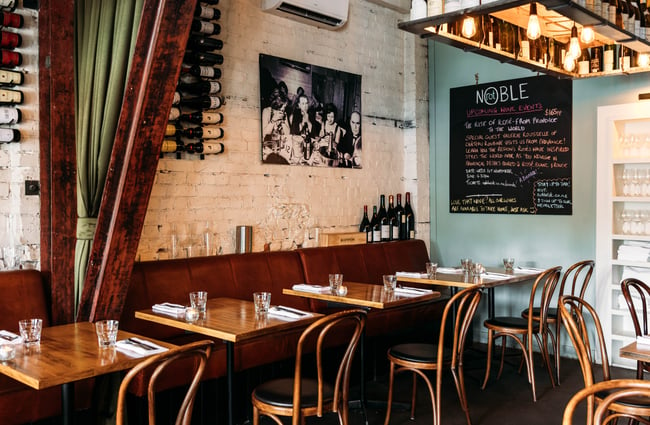 A dining area inside Noble Rot in Wellington.