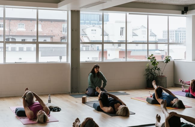 A yoga class in action at O-Studio in Christchurch.