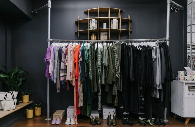 Racks of clothing at Palm Boutique.