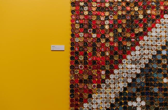 Close up of an artwork made of buttons.