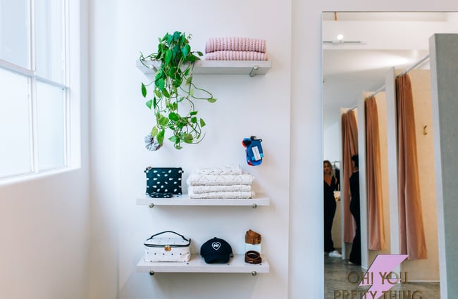 Shelves with plants and knits at RUBY, Hamilton.