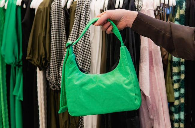A green shoulder bag at Ruby clothing store in Central Christchurch.