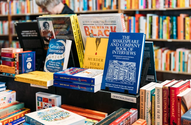 Close up of a selection of books inside a store