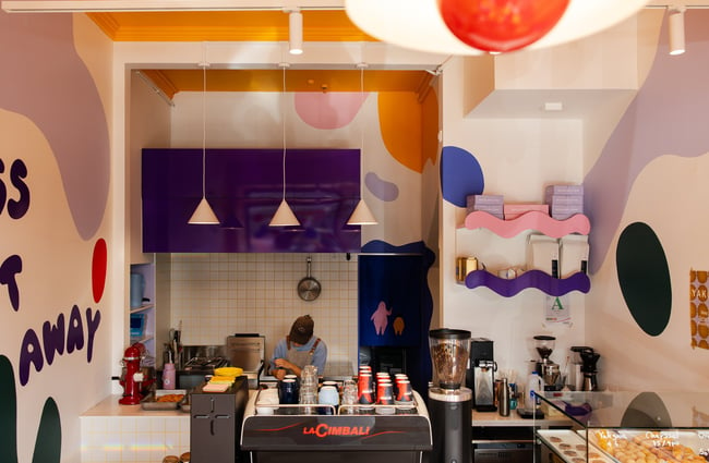The colourful interior of an Auckland cafe.