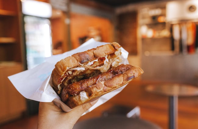 Close up image of sandwich at Swings Auckland.