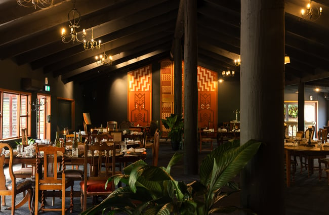 The black interior of Te Pa Tu restaurant in. Rotorua.